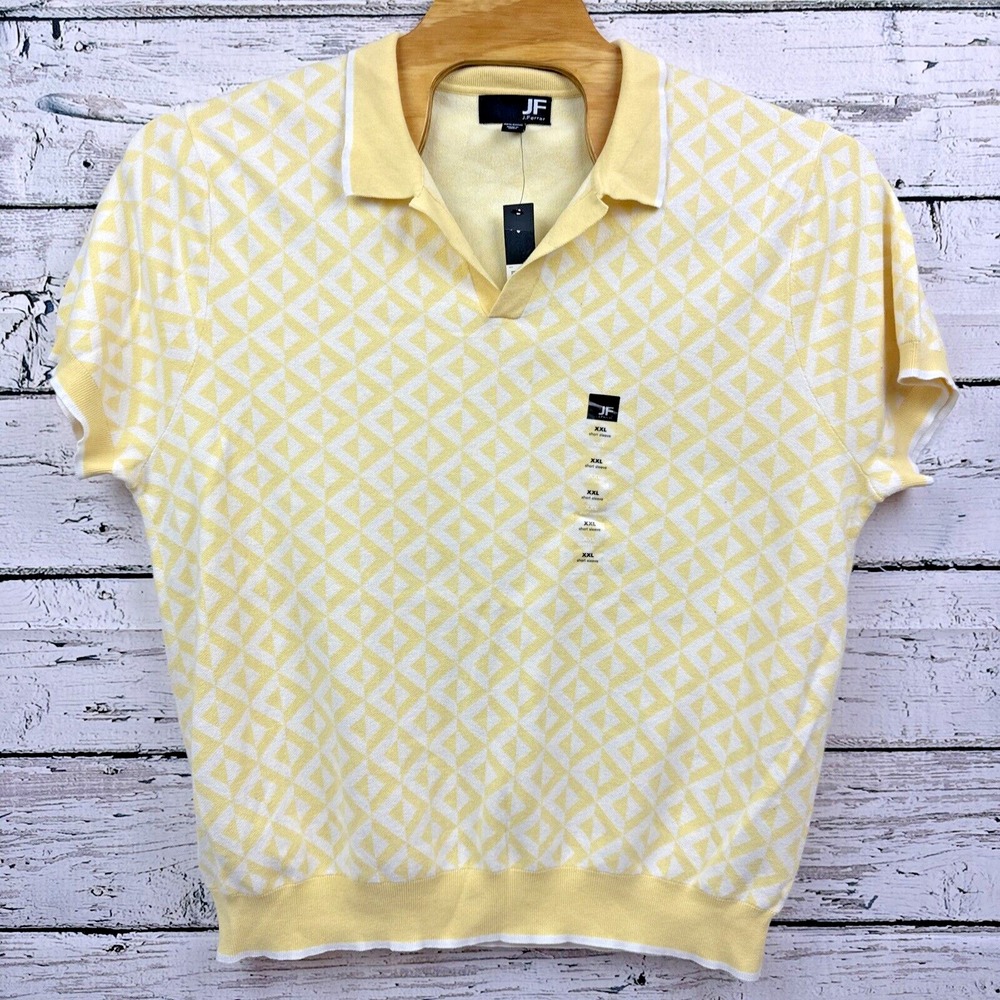 JF J. Ferrar Men's MCM Cotton Jacquard Yellow Knit Polo‎ Shirt [Size XXL] New